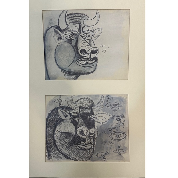 Two Picasso Prints Composition Studies for Guernica Matted 16x24" - Picture 1 of 6